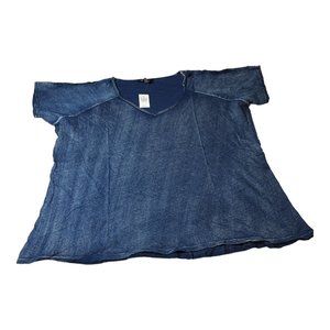 Ashley Stewart Short Sleeve Cold Shoulder Blue Denim Look Shirt Size 30/32 NWT